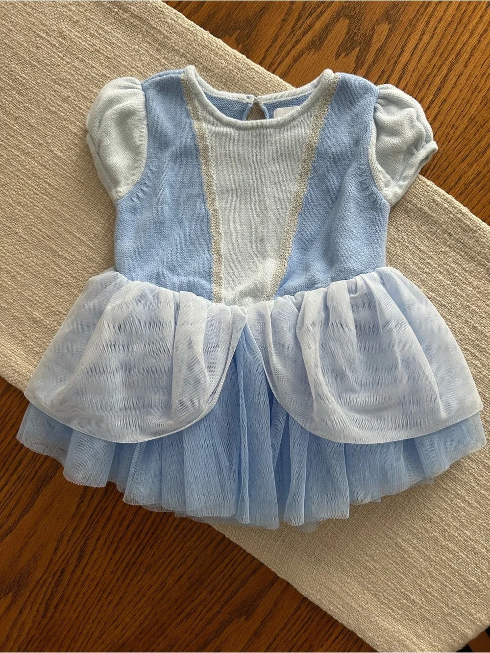 BabyGap Disney Light Blue Cinderella Princess Tulle Knit Dress Size 6-12M.